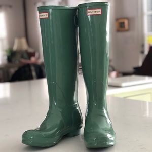 Hunter Original Boots US Size 8 Green Glossy